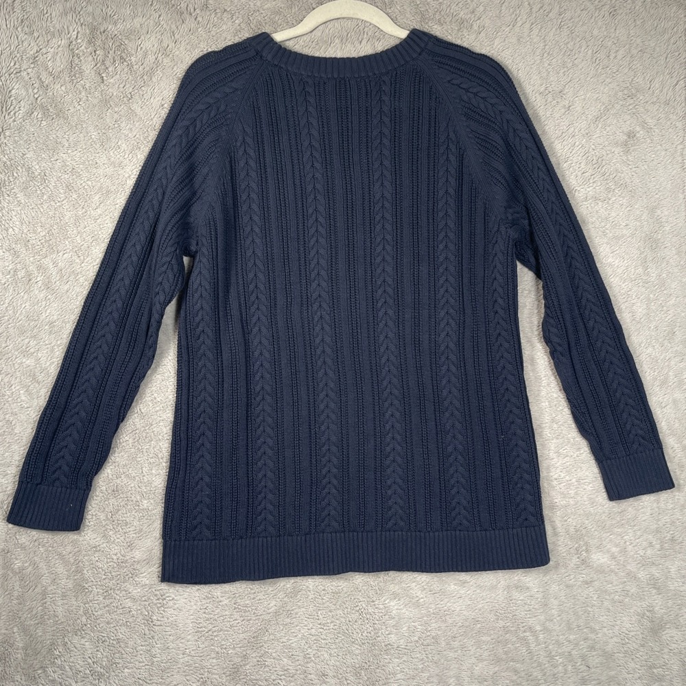 Land's End‎ Cable Knit Fisherman Sweater Classic Outdoor Mature Womens 1X  Blue - Picture 3 of 8